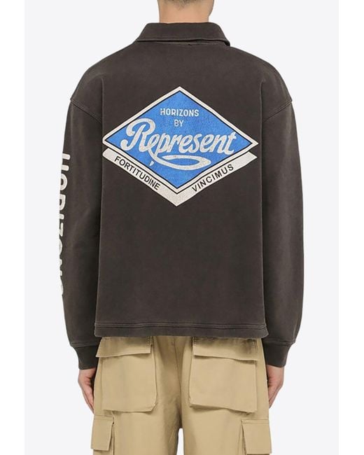 Represent Gray Logo Print Washed Half-Zip Sweatshirt for men