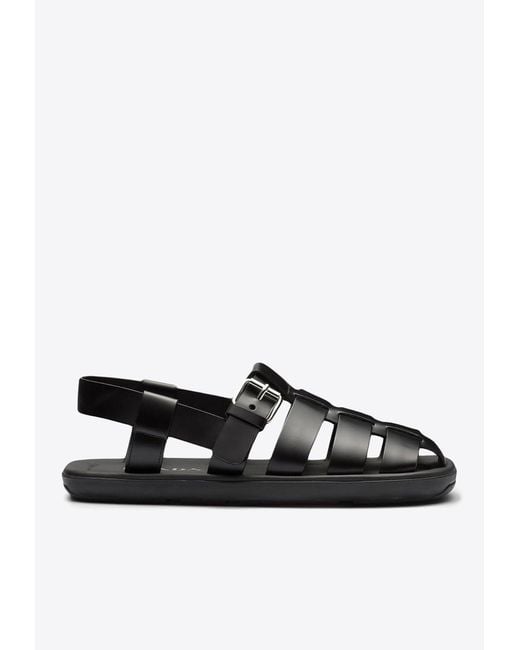 Prada Black Interwoven Straps Leather Sandals for men