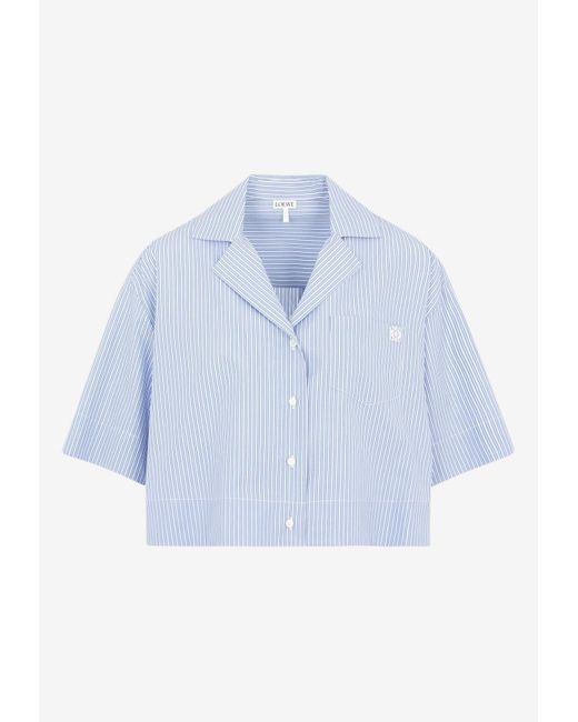 Loewe Blue Striped-pattern Cropped Cotton Shirt