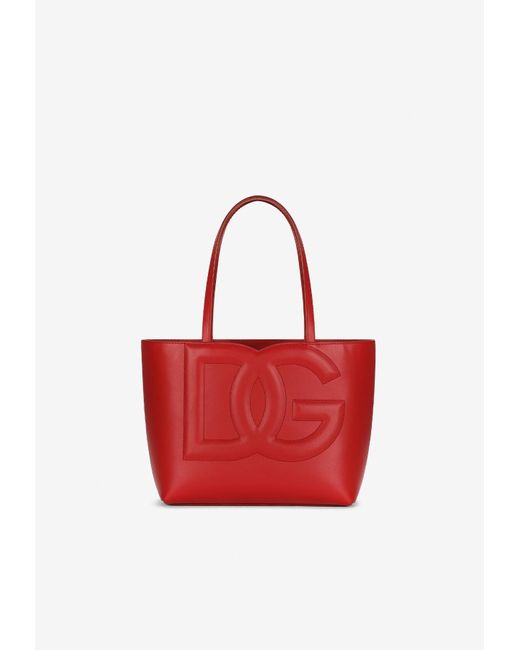 Dolce & Gabbana Red Logo Embossed Small Tote Bag