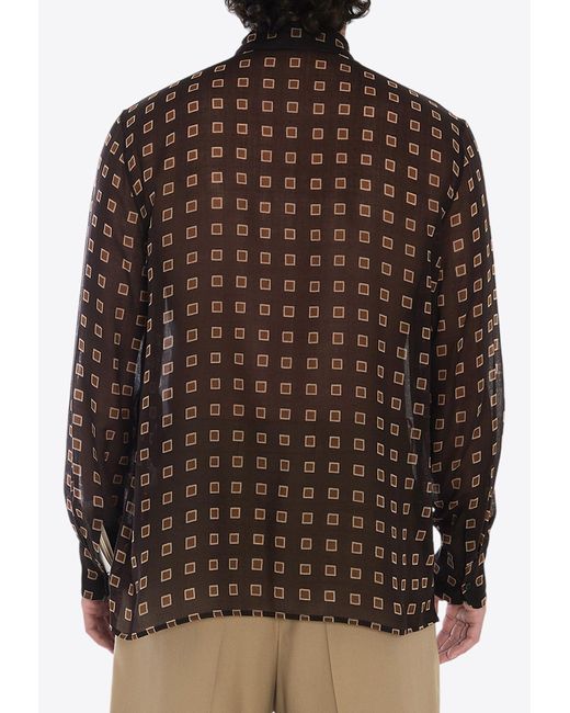Saint Laurent Brown Semi-Sheer Geometric Buttoned Shirt for men