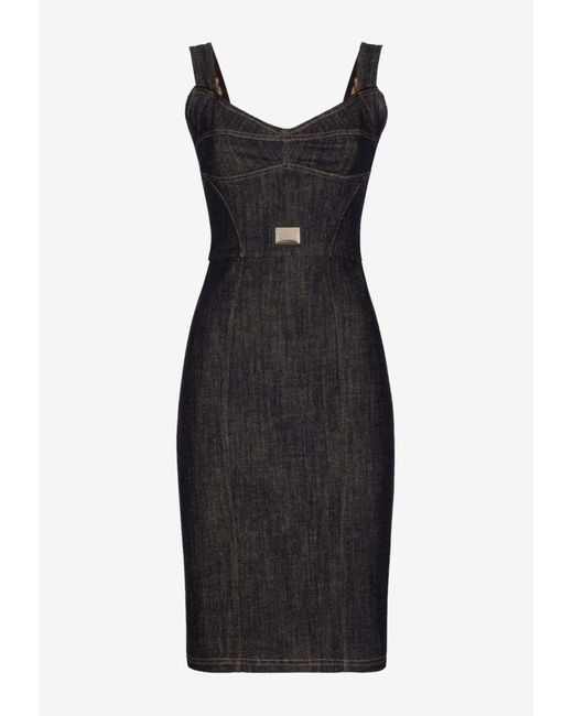 Dolce & Gabbana Black Corset-Style Mini Denim Dress