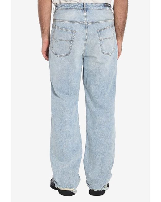 Balenciaga Blue Logo Patch Baggy Jeans for men