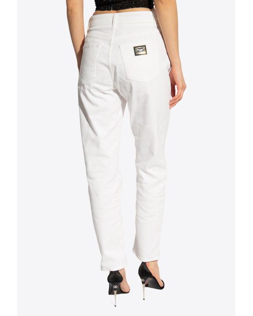 Dolce & Gabbana White Distressed Straight-Leg Jeans