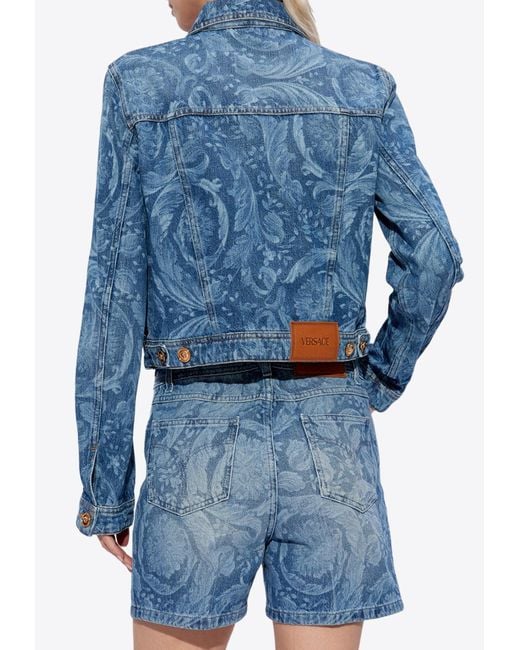 Versace Blue Barocco Print Denim Jacket