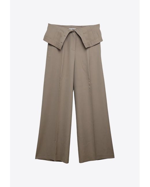 Acne Brown Fold-Over Wide-Leg Pants