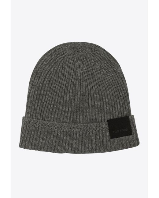 Tom Ford Gray Logo Patch Beanie for men