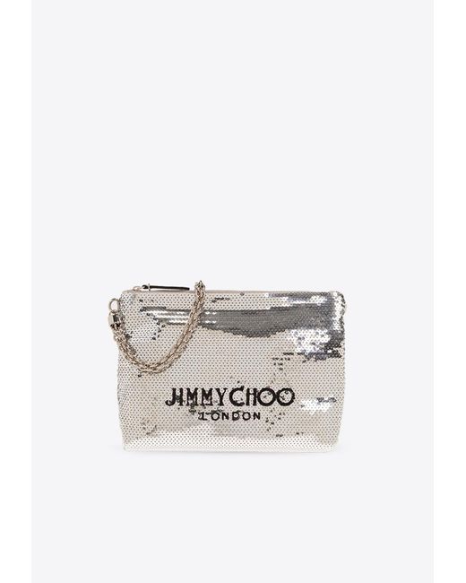 Jimmy Choo White Callie Sequin Embellished Shoulder Bag