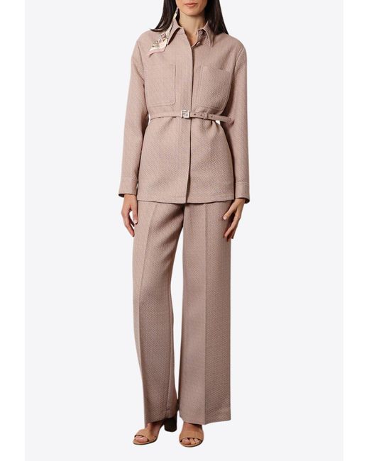 Fendi Natural Ff Jacquard Belted Wool And Cashmere Jacket