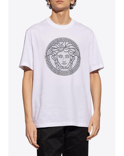 Versace Gray Medusa Sliced Crewneck T-Shirt for men