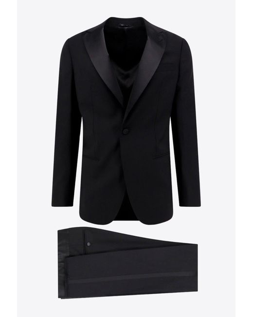 Giorgio Armani Black Single-Breasted Wool Tuxedo Suit for men