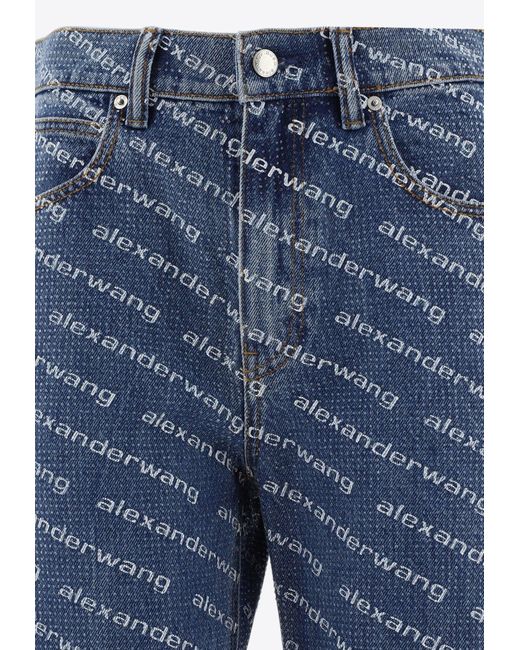 Alexander Wang Blue All-Over Logo Straight-Leg Jeans