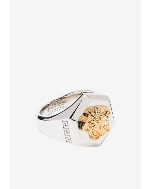 Versace White Nuts And Bolts Medusa Ring for men