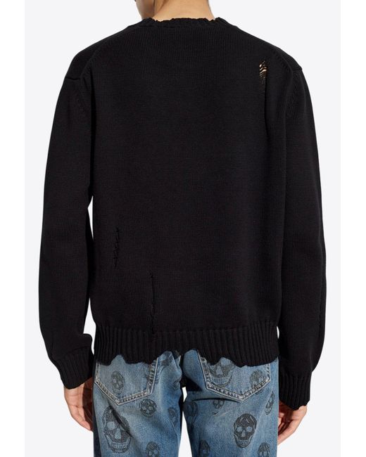 Alexander McQueen Black Distressed Skull Crewneck Sweater for men