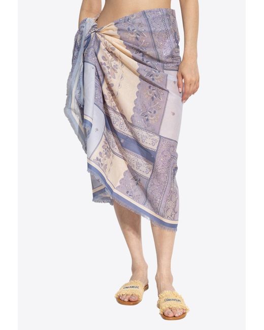 Zimmermann Purple Bandana Print Frayed Pareo