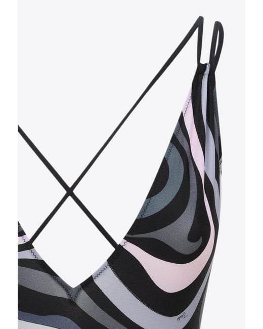 Emilio Pucci Blue One-Piece Swimsuit With Signature-Print