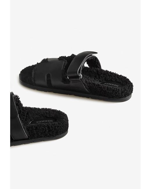Hermès Chypre Sandals In Calfskin And Shearling in Black for Men | Lyst