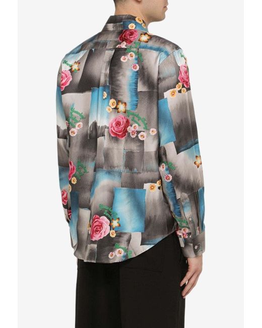 Martine Rose Gray Patchwork Floral Silk Shirt for men