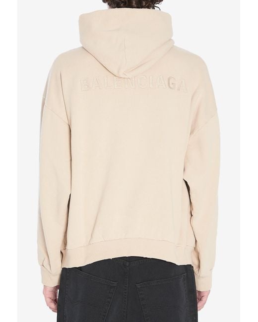 Balenciaga Natural Logo Embroidered Hooded Sweatshirt for men