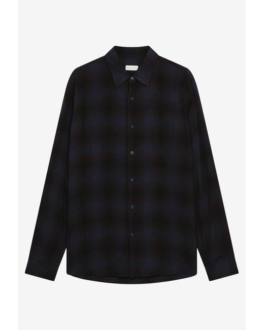 Dries Van Noten Black Check-Pattern Buttoned Shirt for men