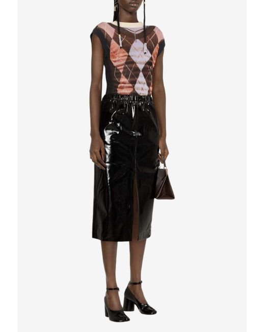 Maison Margiela Black Shiny High-Rise Midi Skirt