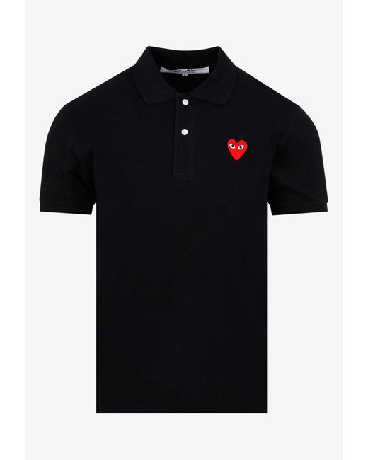 COMME DES GARÇONS PLAY Black Embroidered Heart Polo T-Shirt