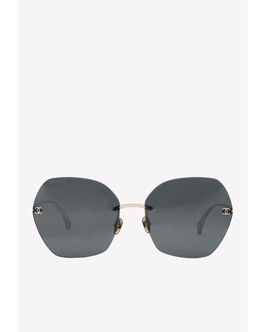 Chanel Gray Cc Logo Rimless Square Sunglasses