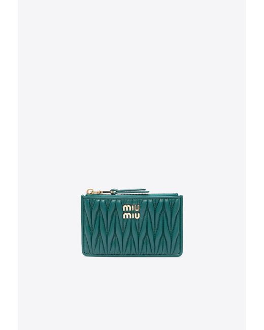 Miu Miu Green Logo-plaque Matelassé Leather Wallet