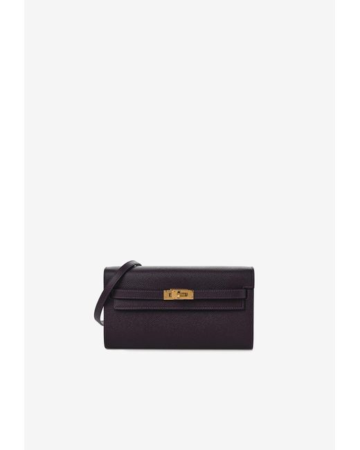 Hermès White Kelly To Go Wallet In Raisin Epsom With Gold Hardware