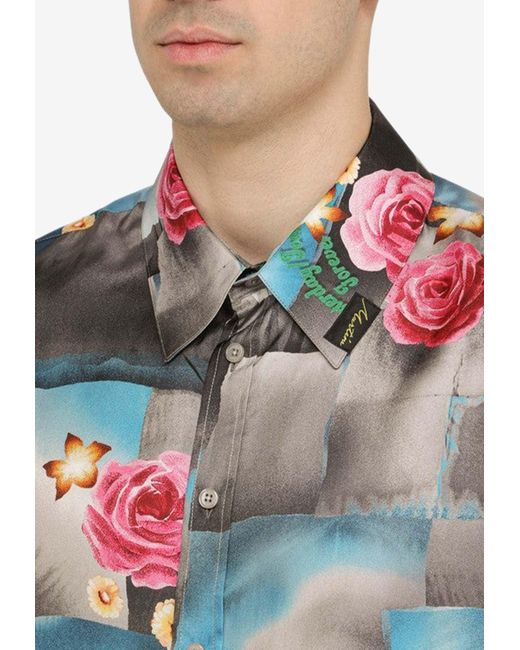 Martine Rose Gray Patchwork Floral Silk Shirt for men