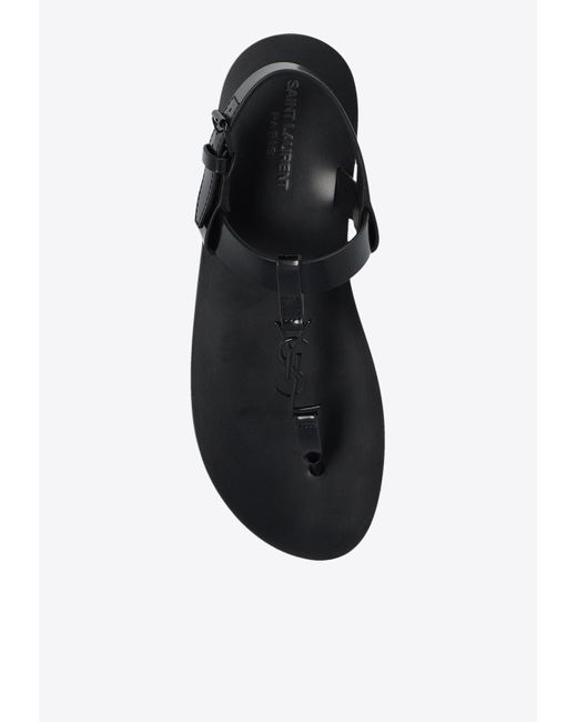 Saint Laurent Black Cassandre Glazed Leather Sandals for men