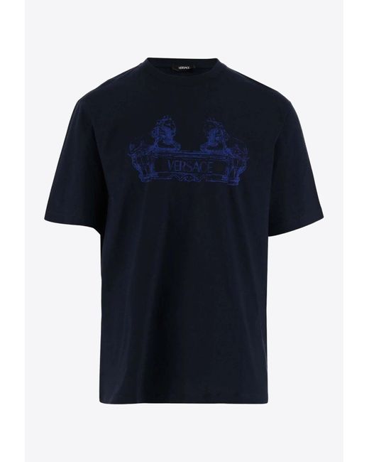 Versace Blue Cartouche Print Short-Sleeved T-Shirt for men