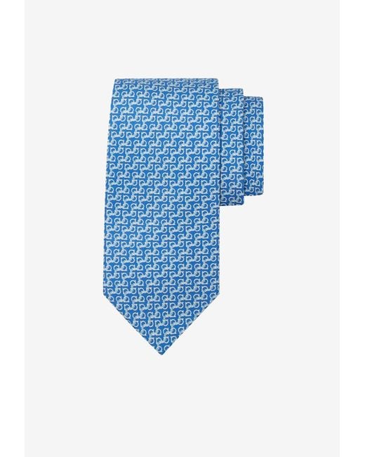 Ferragamo Blue Gancini String Print Silk Tie for men