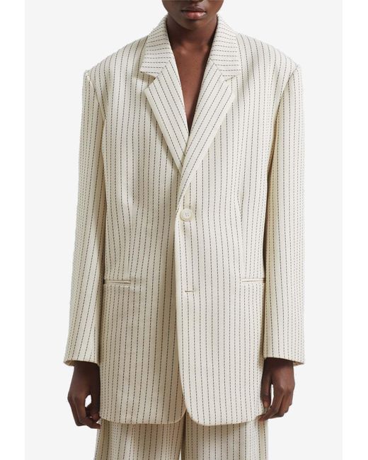 Frankie Shop Natural Aiden Single-Breasted Striped Blazer