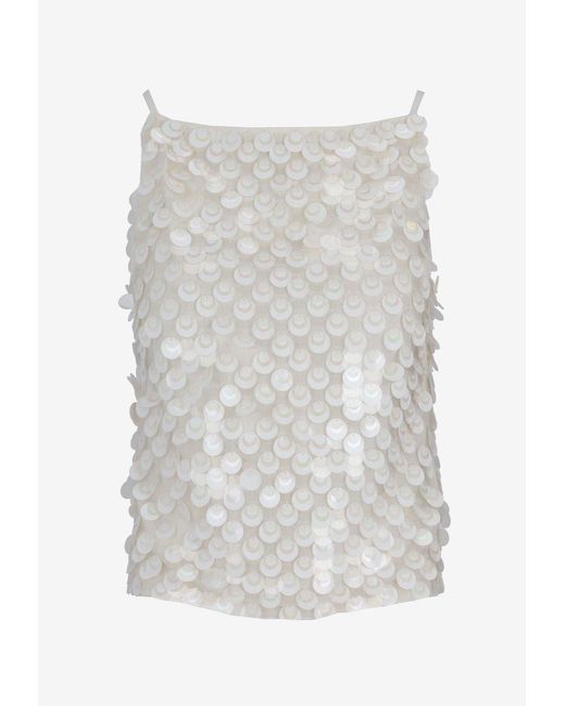 P.A.R.O.S.H. White Sequined Sleeveless Top