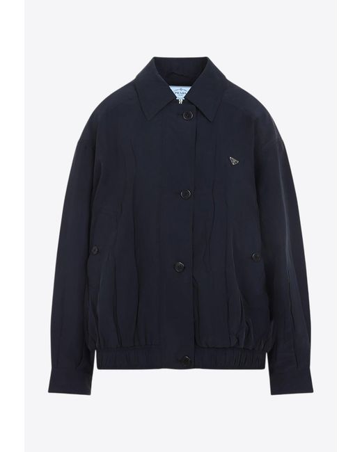 Prada Blue Logo Plaque Silk Jacket