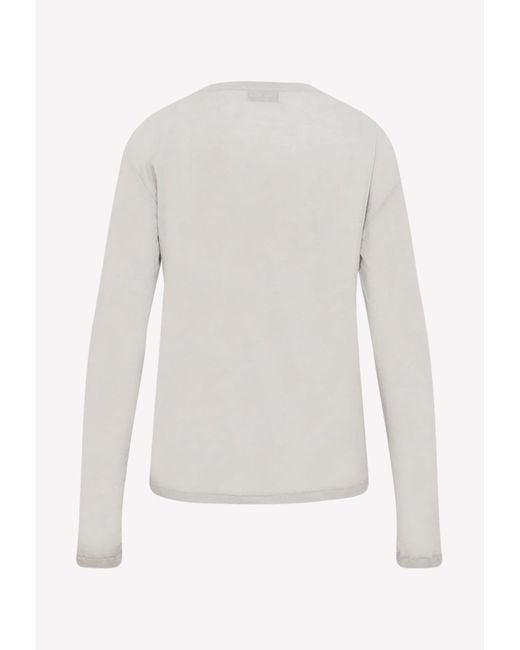 Miu Miu Logo Patch Long-sleeved T-shirt in White | Lyst