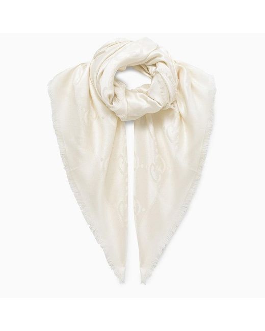 Gucci Natural White Gg Jacquard Frayed Scarf - White