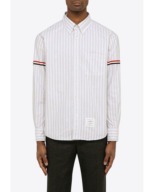 Thom Browne White Striped Oxford Shirt for men