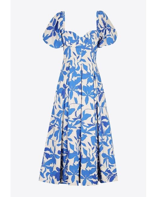 Shona Joy Blue Bleue Printed Bustier Midi Dress