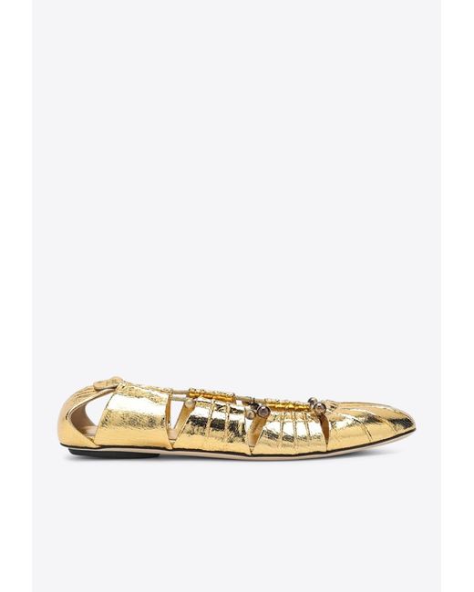 Chloé White Luna Cut-Out Metallic Ballet Flats