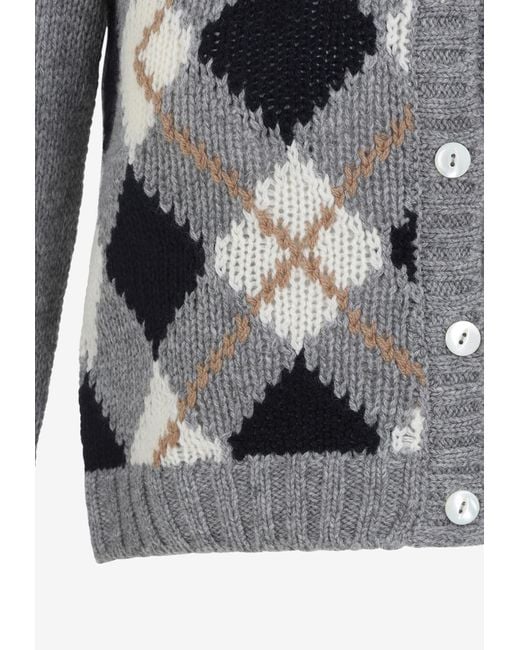 Prada Gray Argyle Knitted Cardigan