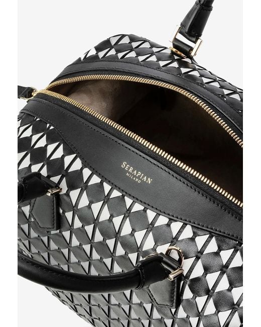 Serapian Black Anì Mosaico Leather Top Handle Bag