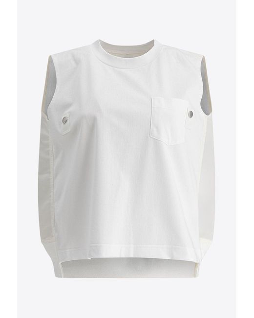 Sacai White Asymmetric Sleeveless Top