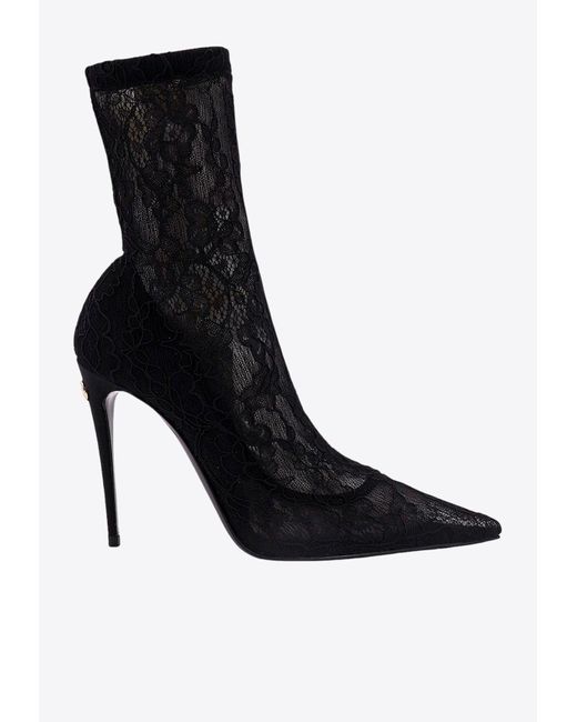 Dolce & Gabbana Black 110 Stretch Lace Ankle Boots