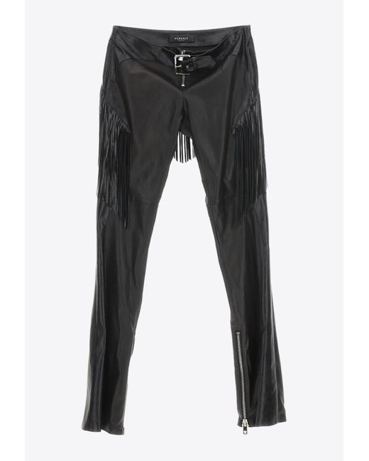 Versace Black Fringed Flared Leather Pants