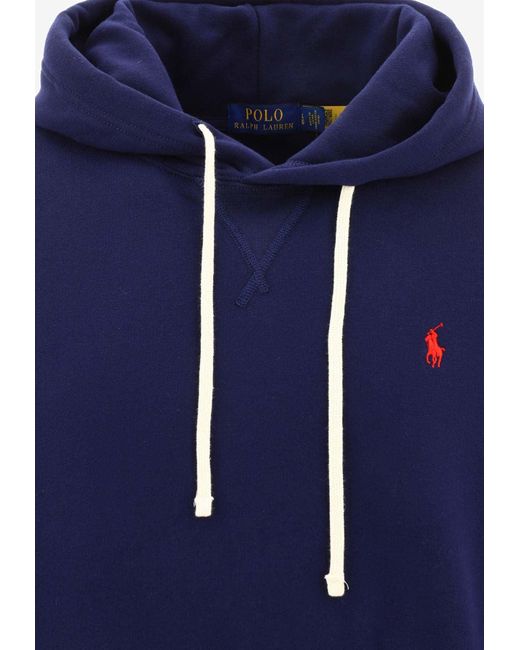 Polo Ralph Lauren Blue Logo Embroidered Hooded Sweatshirt for men