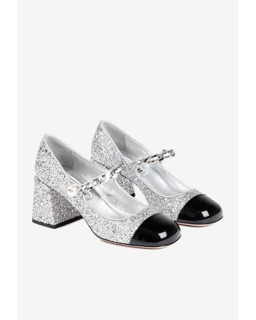 miu miu glitter mary jane pumps
