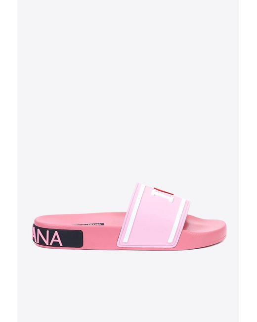 Dolce & Gabbana Pink Dg Logo Rubber Slides
