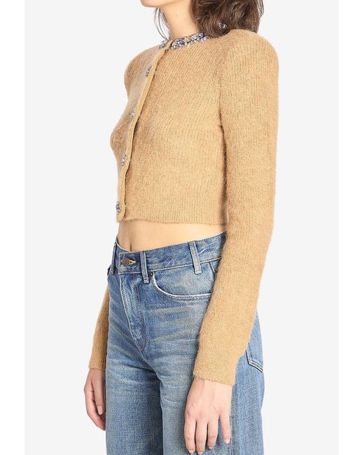 Self-Portrait Blue Embellished Trim Cropped Cardigan